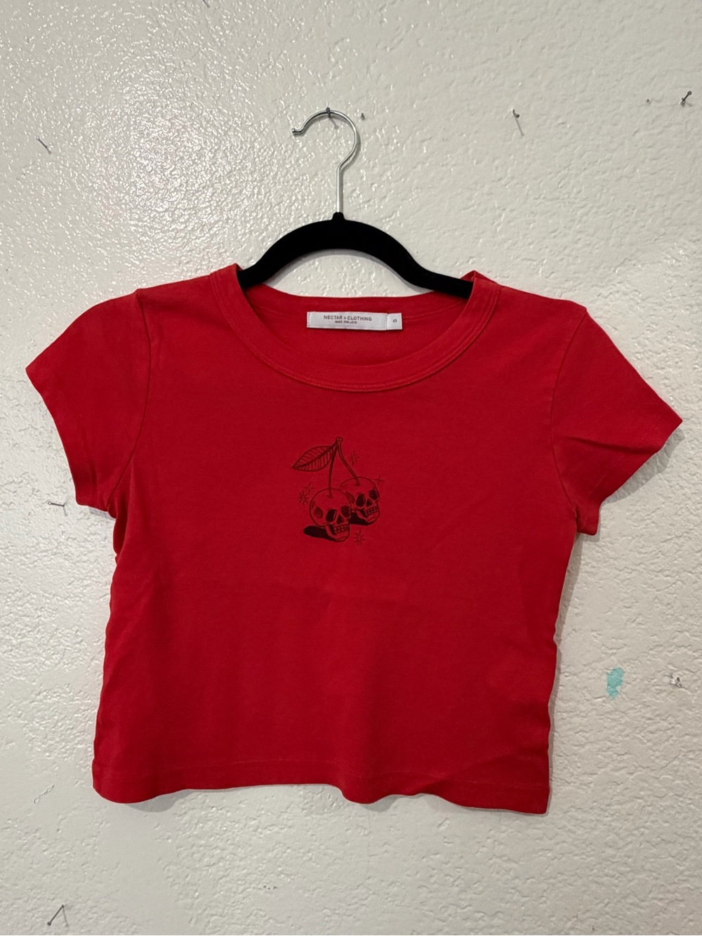 Red Graphic Tee with Cherry Skull Design